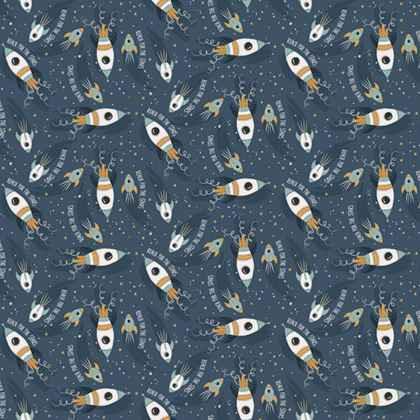 Spaceships in Outer Space Flannel, Starry Adventures | Fabric Design Treasures