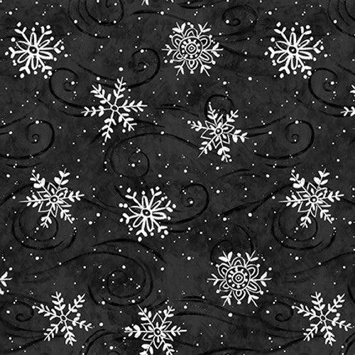 Tossed Snowflakes on Black Christmas fabric by Diane Kater | Fabric Design Treasures