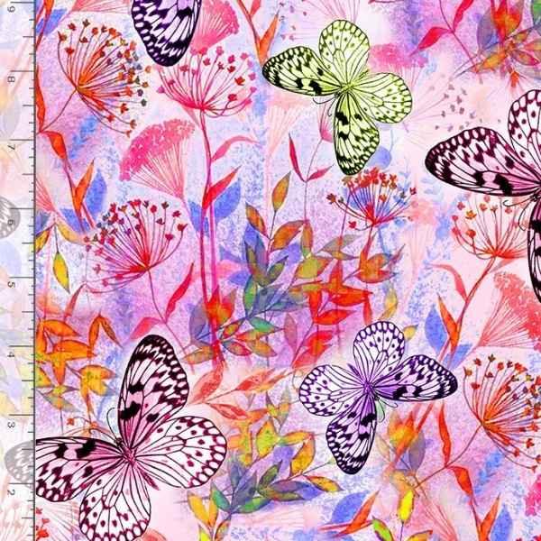 Watercolor Floral & Butterfly Cotton Fabric in Pink | Fabric Design Treasures