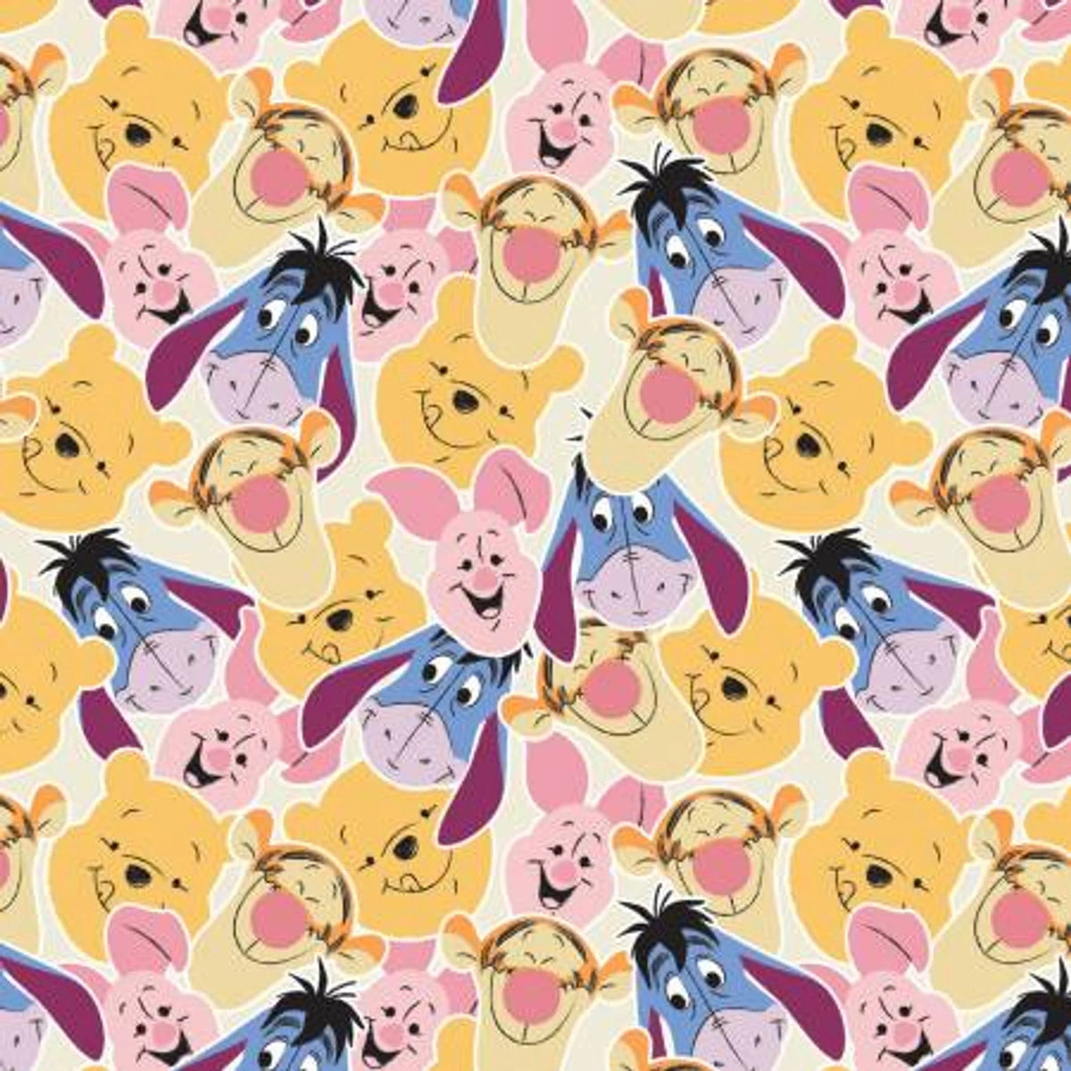 Cream minky fabric with Winnie the Pooh, Piglet, Tigger, and Eeyore faces in an allover print – Camelot brand